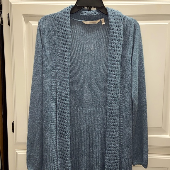 Soft Surroundings cardigan in blue boucle with intricate knit pattern, size S. - Picture 2 of 6